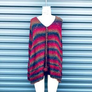 Max Studio Striped Acrylic Poncho One Size